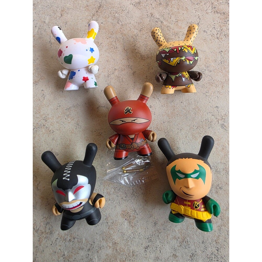 Kidrobot Dunny Lot of 5 Huck Gee Fire Clan Ninja Tilt Burger Batman Bane Robin